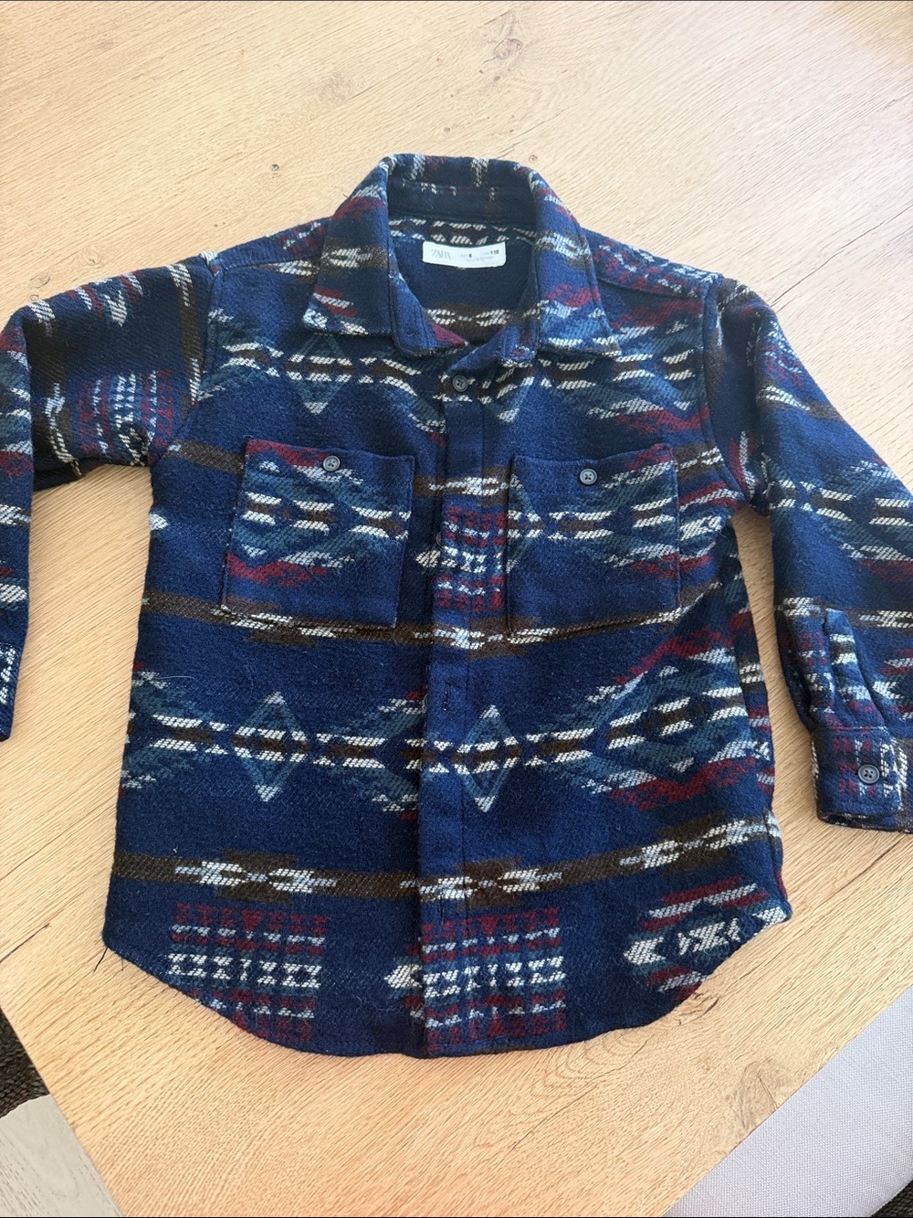 Zara Boys Navy & Burgundy Patterned Button-Down Shirt